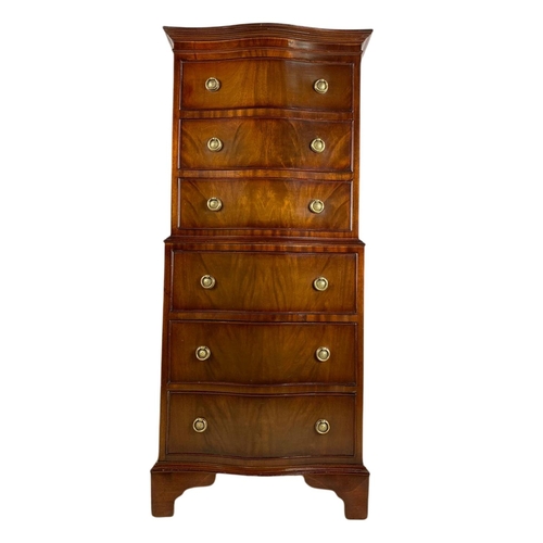 1060 - Tall vintage Georgian style serpentine mahogany chest of drawers. 56x40x128cm