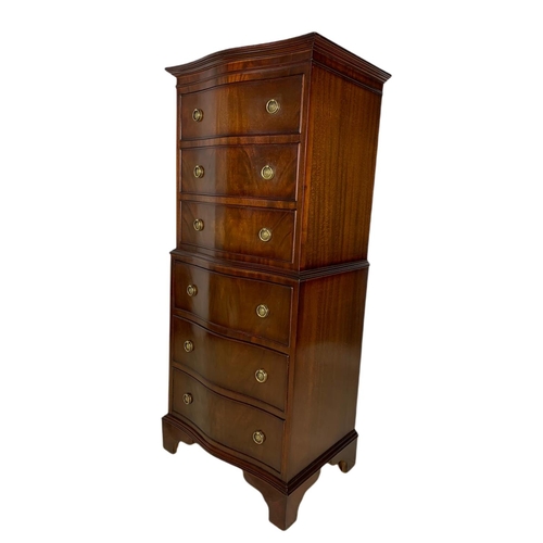 1060 - Tall vintage Georgian style serpentine mahogany chest of drawers. 56x40x128cm