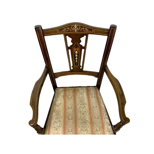 1088 - Pair of Edwardian inlaid mahogany armchairs. 50x52x88cm