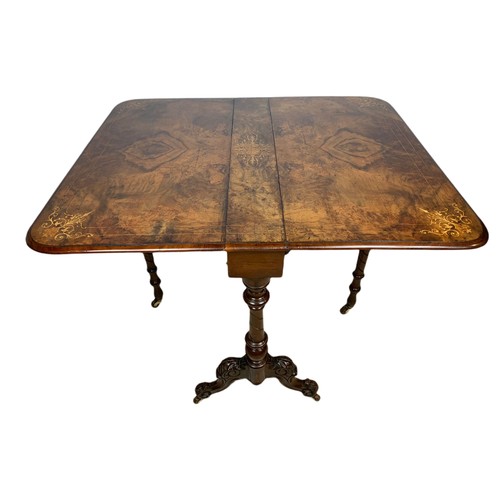 1125 - Victorian inlaid burr walnut Sutherland table. 101x87x72cm