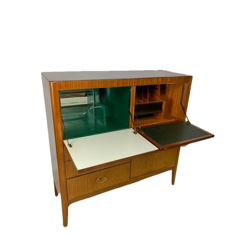 1093 - 1960’s teak mid century cocktail/writing cabinet with fitted interior.  114/41/114cm