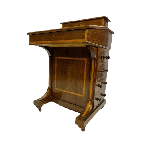 1116 - Edwardian inlaid mahogany davenport desk, 54cm x 54cm x 89cm