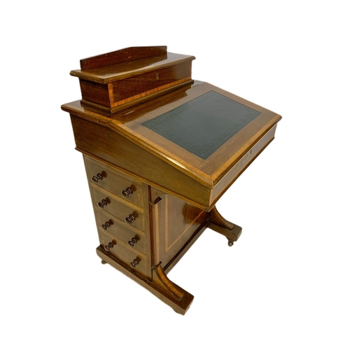 1116 - Edwardian inlaid mahogany davenport desk, 54cm x 54cm x 89cm