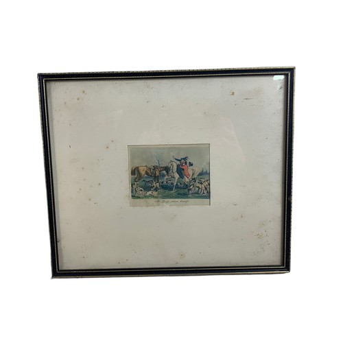 758 - 3 Edwardian prints. T. Creswick Carrickfergus print, a hunting print and a Georgian style print. Lar... 