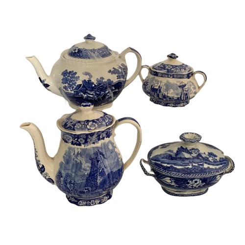 493a - Quantity of blue and white tea and dinnerware.  Including Wedgwood platters, Spode, Adams, Palissy e... 