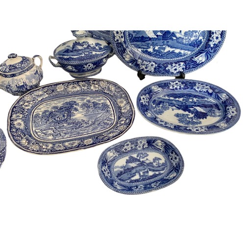 493a - Quantity of blue and white tea and dinnerware.  Including Wedgwood platters, Spode, Adams, Palissy e... 