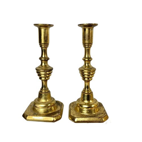 520b - Victorian and vintage brassware and pottery.  Pair of Victorian and vintage brass candlesticks, Vict... 