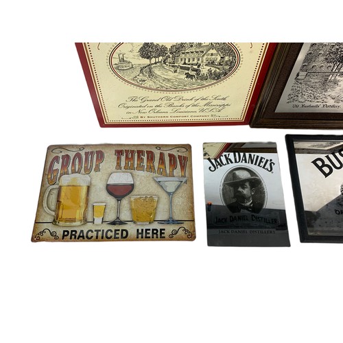 219b - 2 pub signs and mirrors.  Bushmills, Southern Comfort, Jack Daniels etc.  Largest 32x41cm