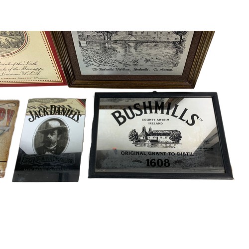 219b - 2 pub signs and mirrors.  Bushmills, Southern Comfort, Jack Daniels etc.  Largest 32x41cm