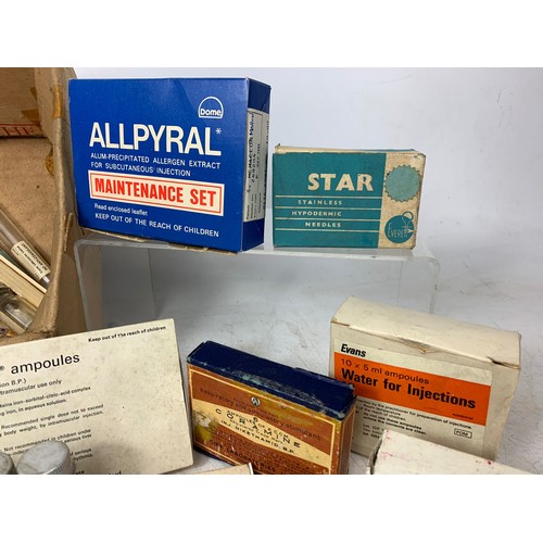 104d - Vintage medicine boxes and medical needles etc.