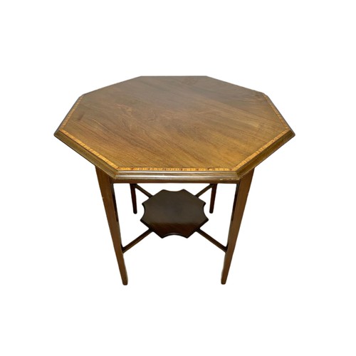 1128 - Edwardian inlaid mahogany 2 tier window table, 76.5cm x 76.5cm x 76.5cm