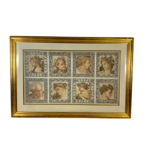 1129 - Very large gilt framed print of Greek Classical figures, 169cm x 113cm