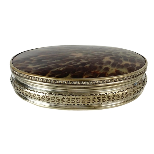 13 - Large early 20th century silver plated vanity box with faux tortoise shell top. 21cm