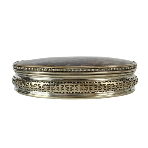 13 - Large early 20th century silver plated vanity box with faux tortoise shell top. 21cm