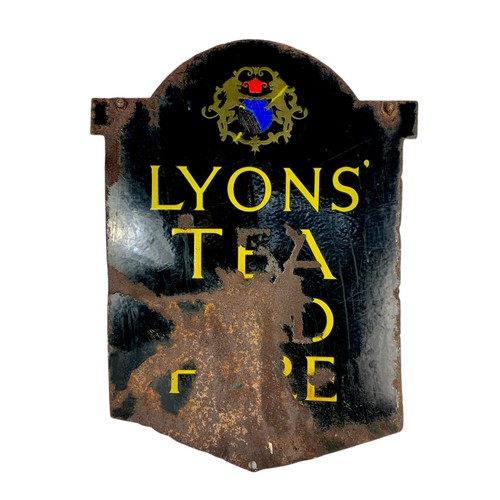 4 - Early 20th century enamel “Lyons’ Tea” double sided sign. Oh 45.5/61cm