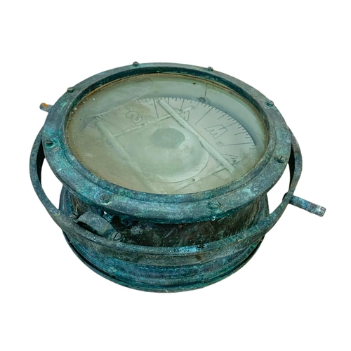 17 - Late 19th/early 20th century brass ships compass. 34/28/12cm