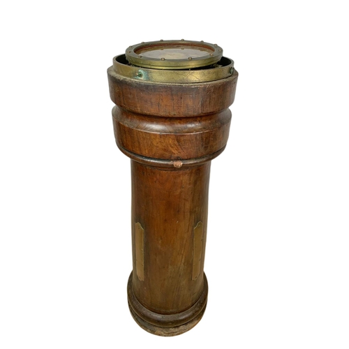 32 - Late 19th century brass binnacle on an mahogany stand. 36/106cm