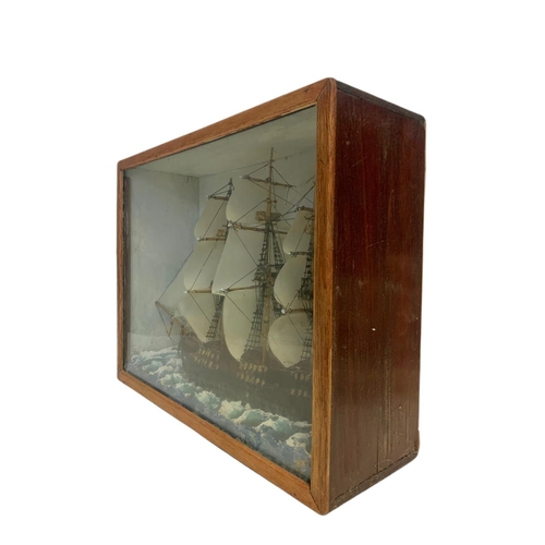 37 - Vintage model ship in a display box. 47.5/16/37cm