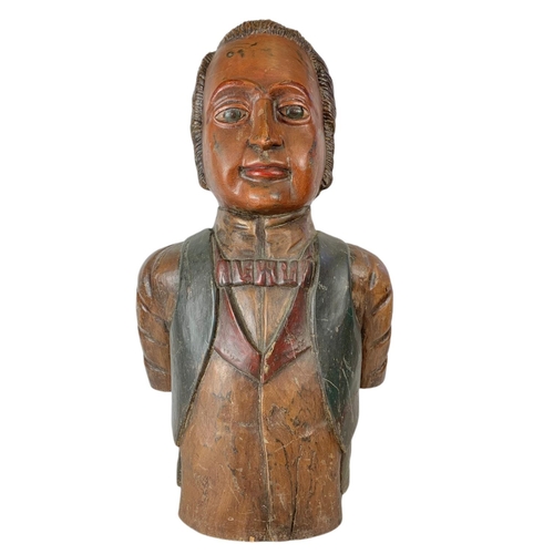 45 - Large heavy carved wooden figure of a gentleman. 47/79cm