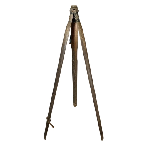 46 - Late Victorian Stanley of London theodolite surveyors tripod stand. 148cm.