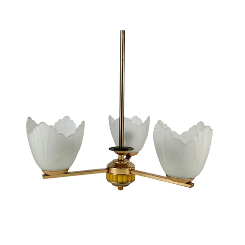 89 - Vintage brass light fitting with glass shades. 35/55cm