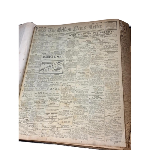 93 - Large Belfast News Letter 1910, 2, news print book. 57/64/12cm