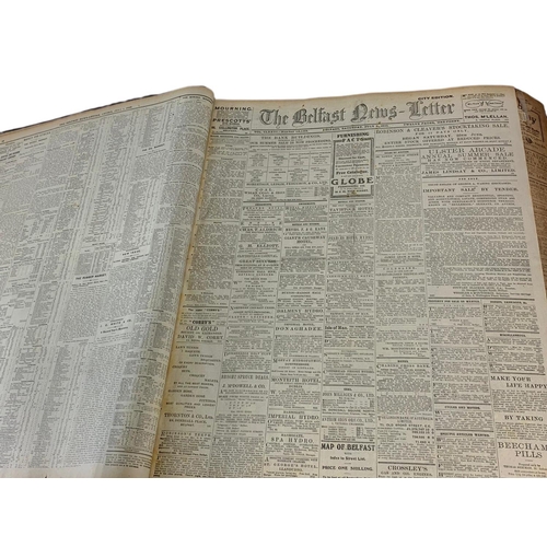 93 - Large Belfast News Letter 1910, 2, news print book. 57/64/12cm