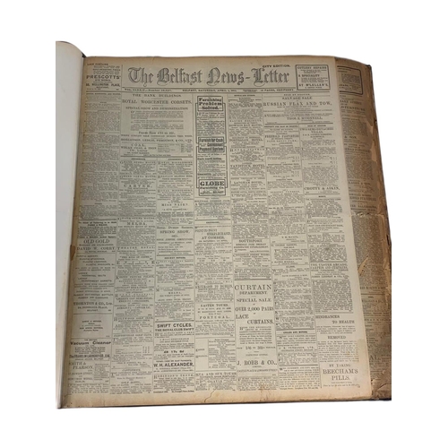 97 - Large Belfast News Letter Apr-June 1911 news print book. 56 x 64 x 7cm