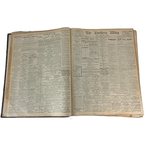 98 - Large The Northern Whig Jan-June 1921 news print book. 50 x 63 x 9cm