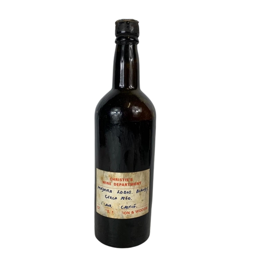 107 - Bottle of Madeira Lobos Blandy wine. Vintage 1860. 29cm. Some wine missing