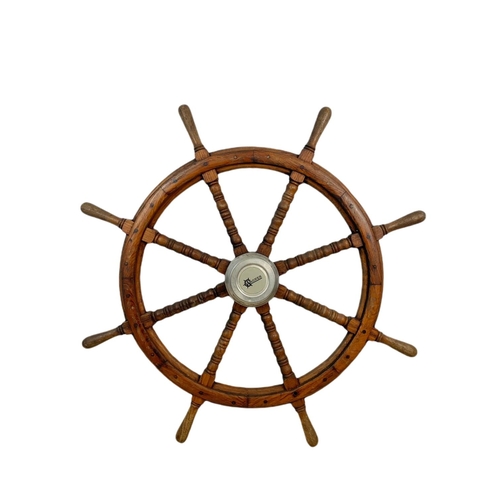 20 - Vintage Wagner oak and brass ships wheel. 92cm