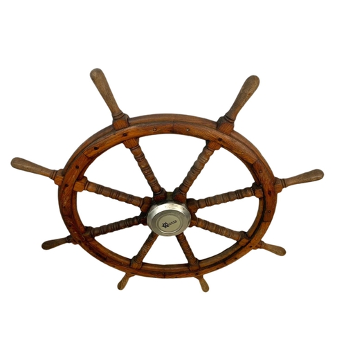 20 - Vintage Wagner oak and brass ships wheel. 92cm