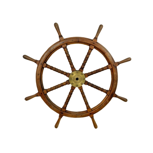 20 - Vintage Wagner oak and brass ships wheel. 92cm