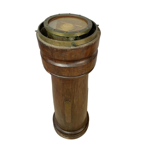 32 - Late 19th century brass binnacle on an mahogany stand. 36/106cm