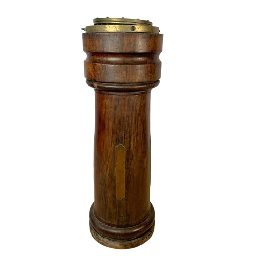 32 - Late 19th century brass binnacle on an mahogany stand. 36/106cm