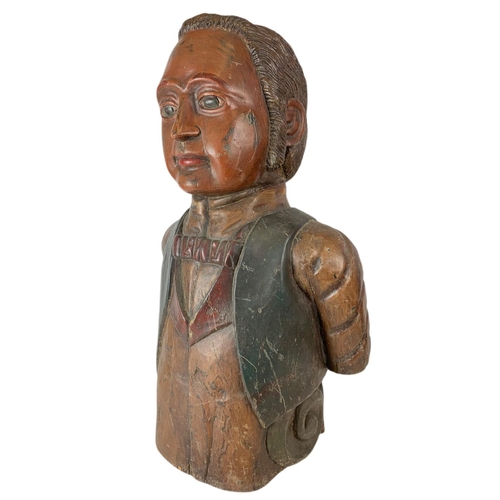 45 - Large heavy carved wooden figure of a gentleman. 47/79cm