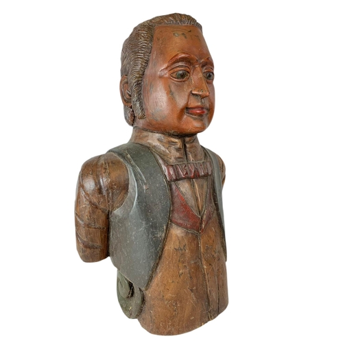 45 - Large heavy carved wooden figure of a gentleman. 47/79cm