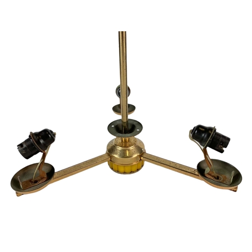 89 - Vintage brass light fitting with glass shades. 35/55cm