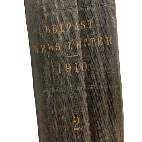 93 - Large Belfast News Letter 1910, 2, news print book. 57/64/12cm