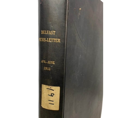 97 - Large Belfast News Letter Apr-June 1911 news print book. 56 x 64 x 7cm