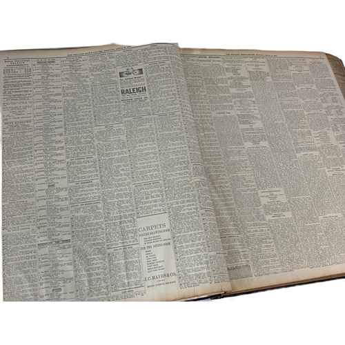 97 - Large Belfast News Letter Apr-June 1911 news print book. 56 x 64 x 7cm