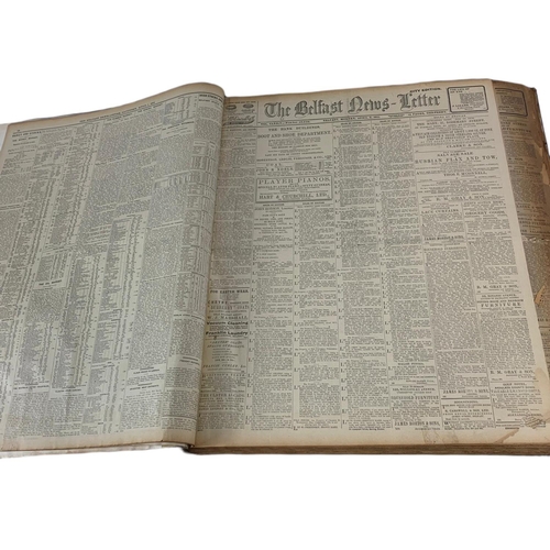 97 - Large Belfast News Letter Apr-June 1911 news print book. 56 x 64 x 7cm