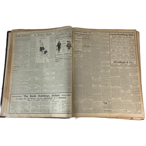 98 - Large The Northern Whig Jan-June 1921 news print book. 50 x 63 x 9cm