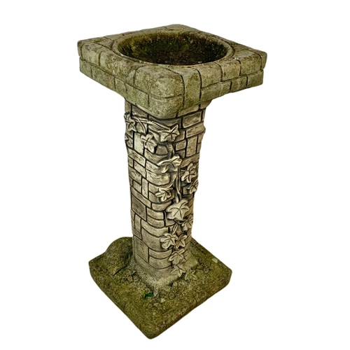 123 - Concrete garden birdbath. 34 x 32 x 76cm