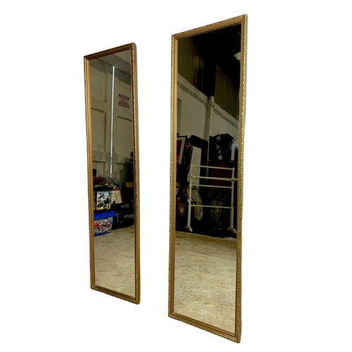 159 - Pair of tall vintage gilt framed mirrors. 30.5 x 115.5cm