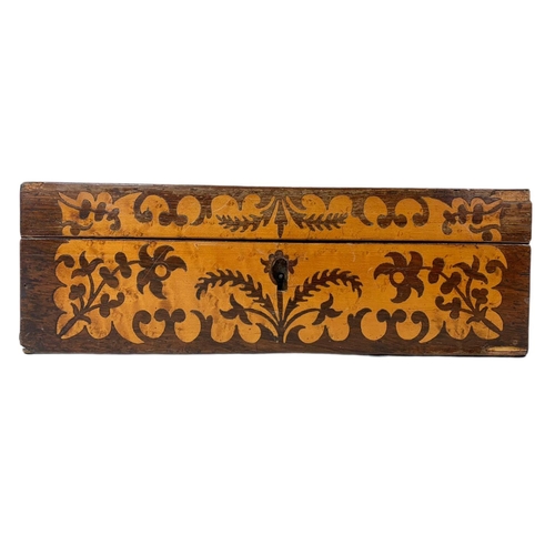 188 - Victorian inlaid stationary box. 35.5 x 24.5 x 12cm