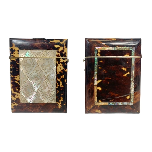 190 - 2 late 19th century faux turtle shell card cases with mother of pearl inlaid. 8 x 10cm