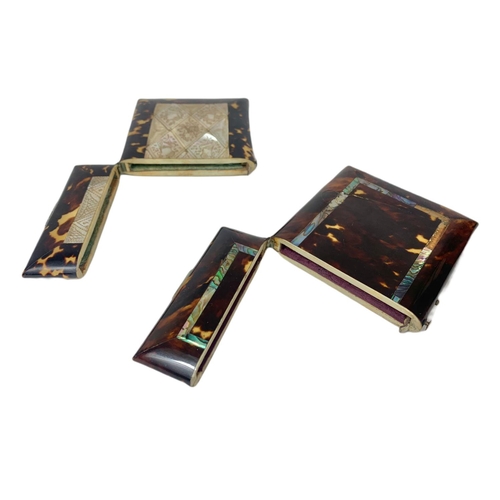 190 - 2 late 19th century faux turtle shell card cases with mother of pearl inlaid. 8 x 10cm