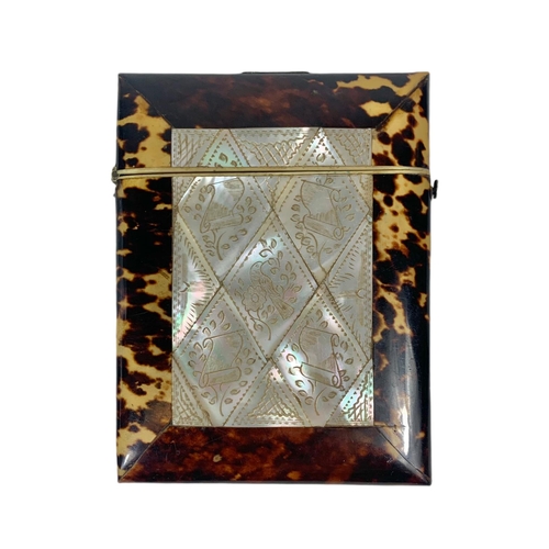 190 - 2 late 19th century faux turtle shell card cases with mother of pearl inlaid. 8 x 10cm