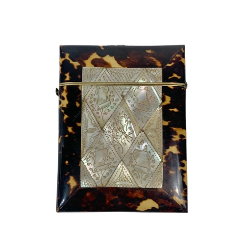 190 - 2 late 19th century faux turtle shell card cases with mother of pearl inlaid. 8 x 10cm